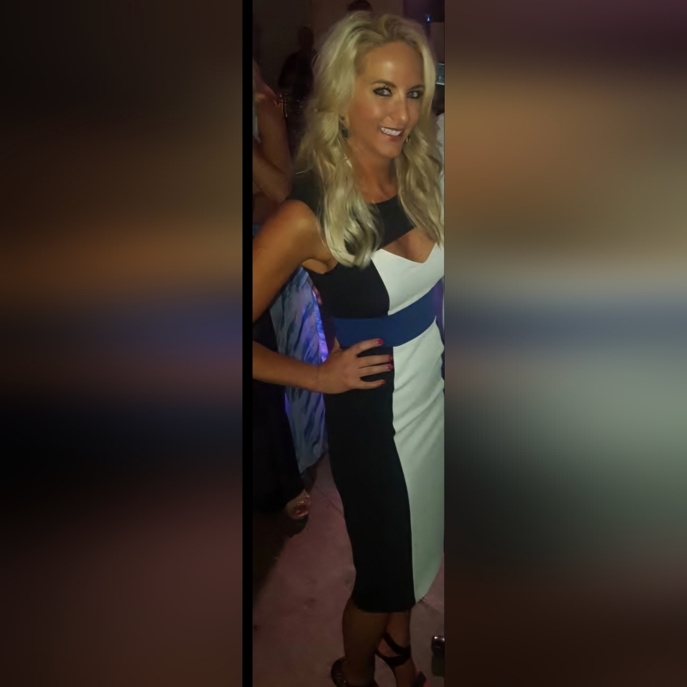 BCBG Black and White Dress with Blue Accent